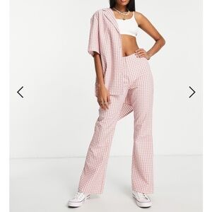 ASOS DESIGN Casual Flare Pants in Pink Check Size 4